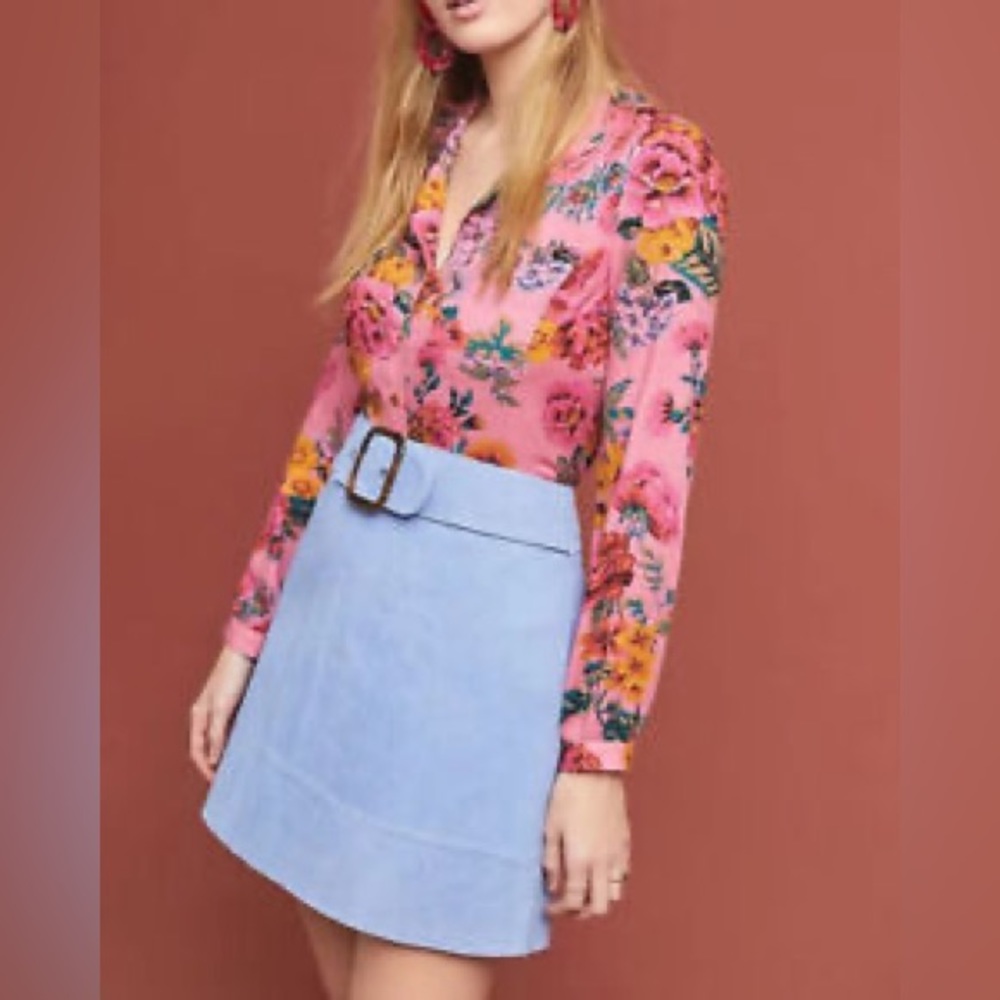 Anthropologie Leather Snake Embossed Skirt with Belt Buckle